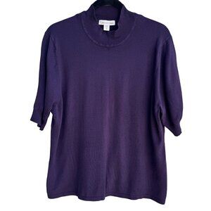 Coldwater Creek Womens Purple Mock Neck Stretch Short Sleeve Sweater Blouse  1X